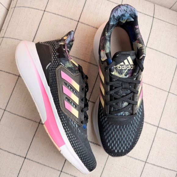adidas Shoes - Adidas EQ21 Floral Women's Black & Pink Running Shoes 6.5